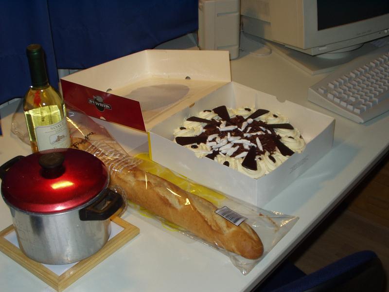 The cake, wine, bread and food!