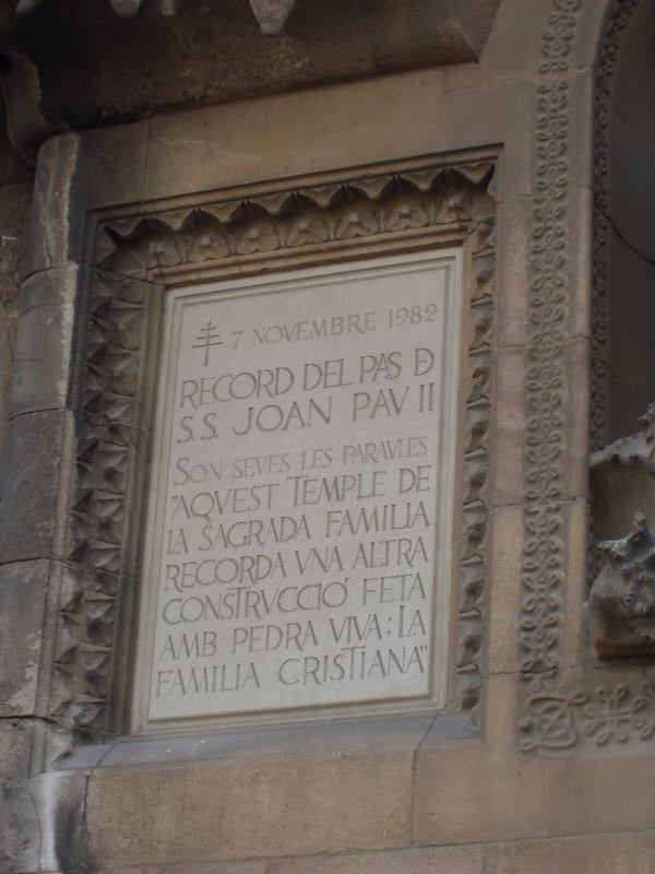 Plaque remembering the Pope's visit.