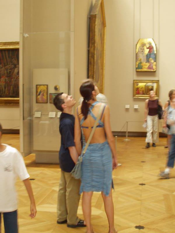 Admiring the Renaissance works.