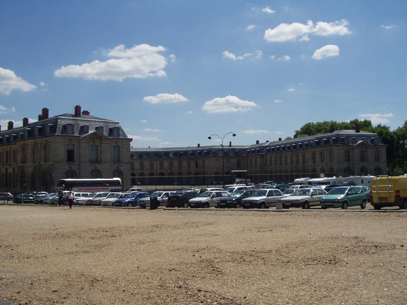 The parking lot and a nearby building